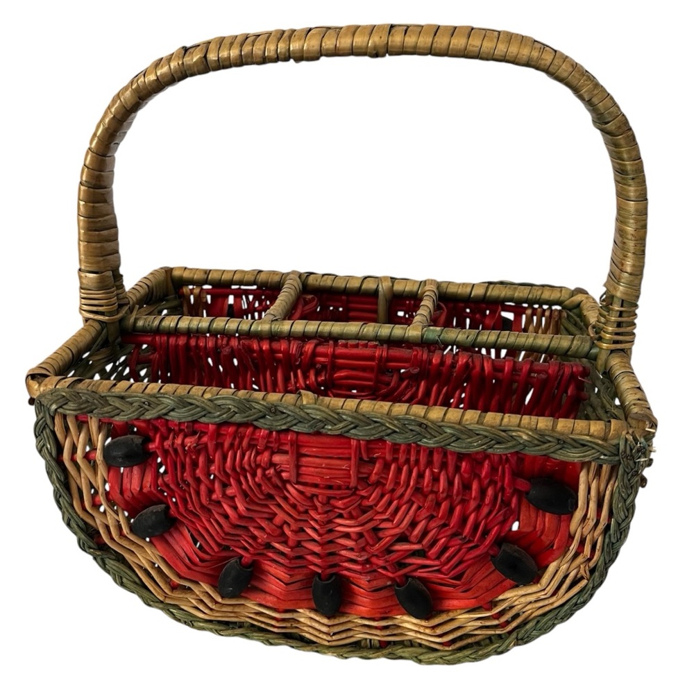 Vintage Watermelon Wicker Basket With Dividers